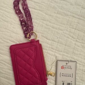 Vegan Quilted Card Holder with Pink Chain